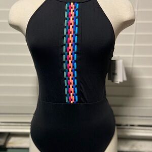LA BLANCA macrame front halter swimwear